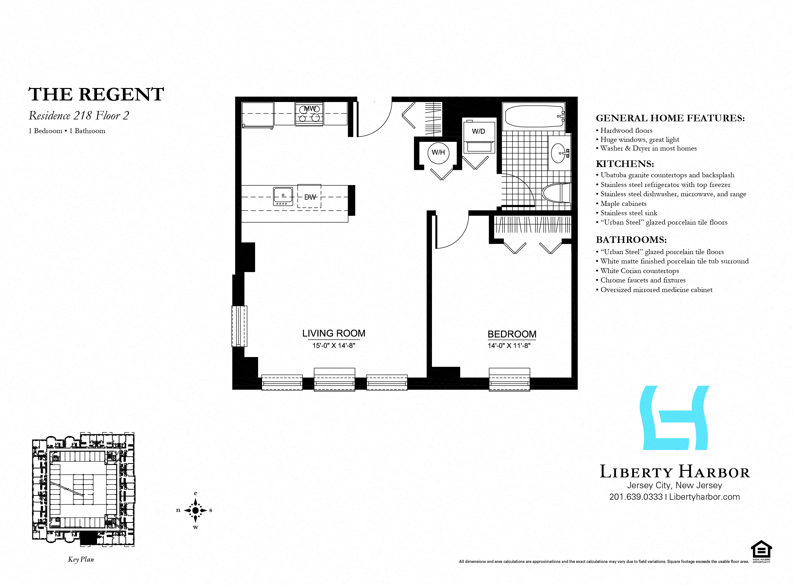 Floor plan for 1 bed, 1 bath, 728 sqft